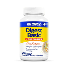 Enzymedica Digest Basic + Probiotics bottle front, convenient daily digestive support.
