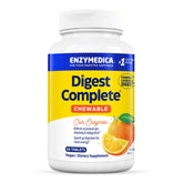 Enzymedica Digest Chewable orange tablets in a bottle provide quick digestive support after meals.