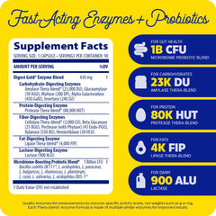 Enzymedica Digest Gold probiotics capsules highlight added live cultures.