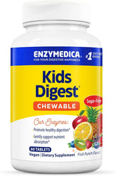 Enzymedica Kids Digest bottle with fruit punch chews for kid-friendly digestion support.