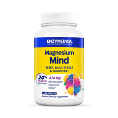 Enzymedica Magnesium Mind with ATA Mg bottle promotes daily calm and focus.
