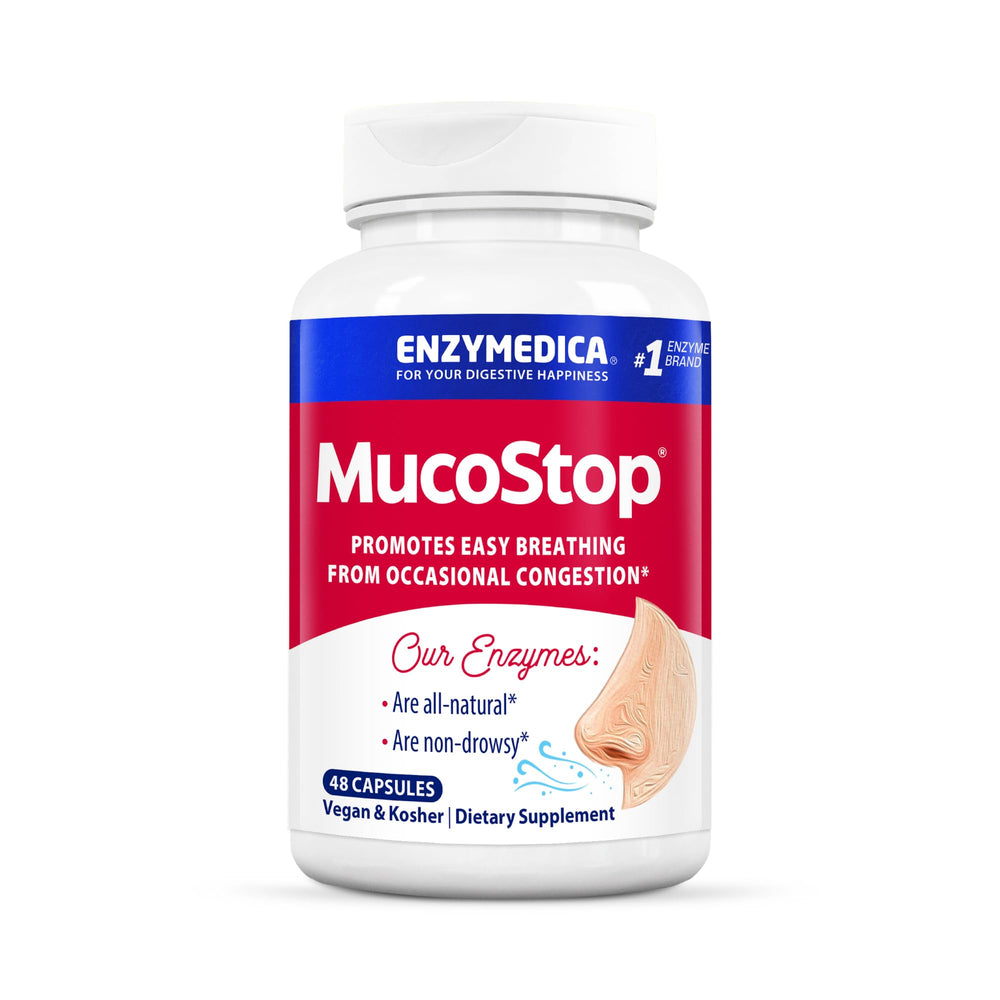 Enzymedica MucoStop bottle ready for daily respiratory support.