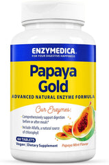 Enzymedica Papaya Gold bottle showcases advanced digestive enzymes for meal support.