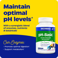 Enzymedica pH-Basic capsules close-up, showcasing compact capsules for easy daily use.