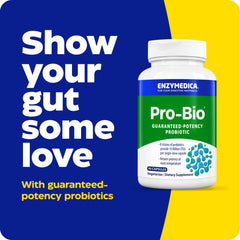 Close-up of Pro-Bio capsules emphasizes vegetarian, acid-resistant design.