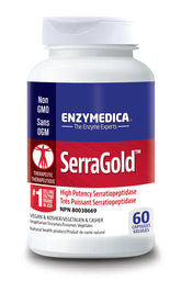 Enzymedica SerraGold bottle close-up for gentle, high-potency enzyme support.