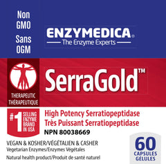 Enzymedica SerraGold label detail emphasizing clean ingredients and allergen-free formula.