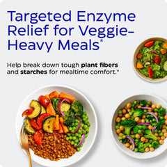 Enzymedica VeggieGest capsules close-up shows a 12-enzyme blend for plant-based digestion.