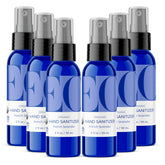 EO Organic Hand Sanitizer Spray French Lavender bottle on travel bag for quick germ defense