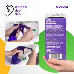 eosera Ear Clean MD packets dissolving in warm water for soothing cleaning.