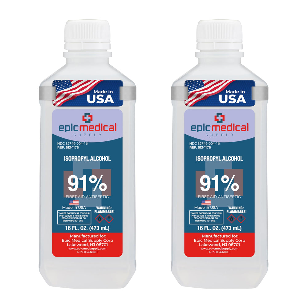 Epic Medical Supply isopropyl alcohol 91% bottle with open cap for quick antiseptic access