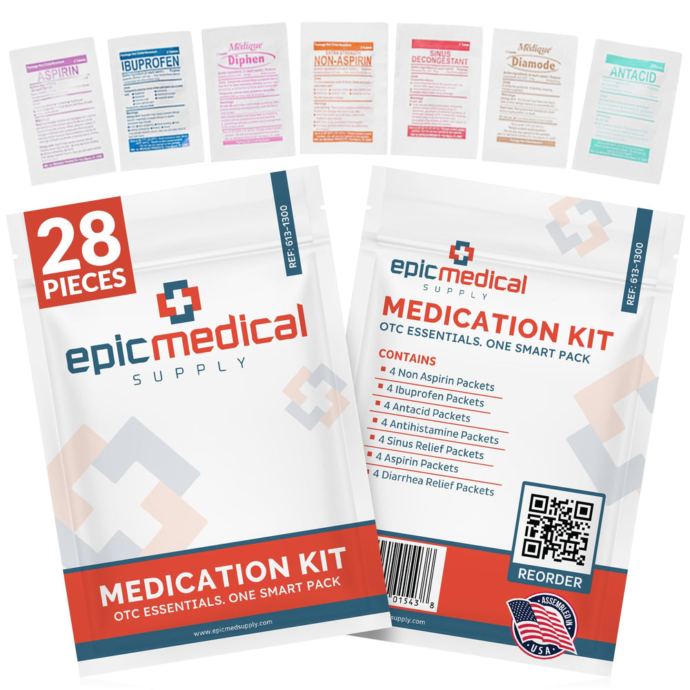 Epic Medical Supply: paquetes de dosis única 28, listos para rellenar el botiquín.