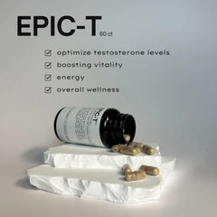 EPIC-T capsules being poured hints at convenient daily use.