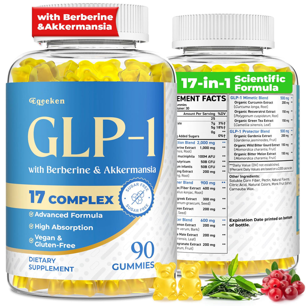 Eqeeken GLP-1 gummies bottle front showcasing 90-count packaging for daily wellness