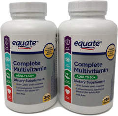 Equate Mature Adult 50+ bottle label highlights daily immune support and vitality.