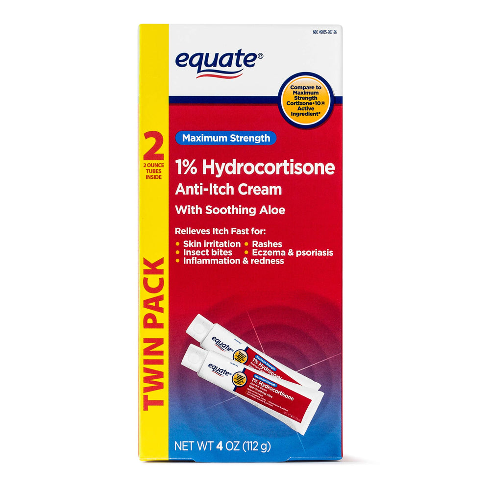 Equate Twinpack hydrocortisone cream bottle for fast itch relief and skin comfort.