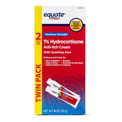 Equate Twinpack hydrocortisone cream bottle for fast itch relief and skin comfort.