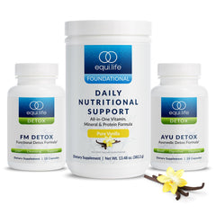 Equilife Dr. Cabral Detox vanilla shake in a glass, convenient daily nutrition.