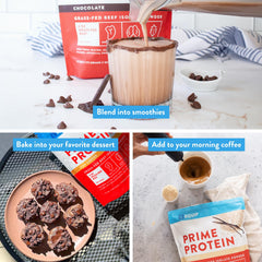 Close-up of Prime Protein label highlighting dairy-free and gluten-free features.