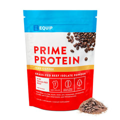 Equip Prime Protein Powder iced coffee tub for post-workout refreshment and muscle support