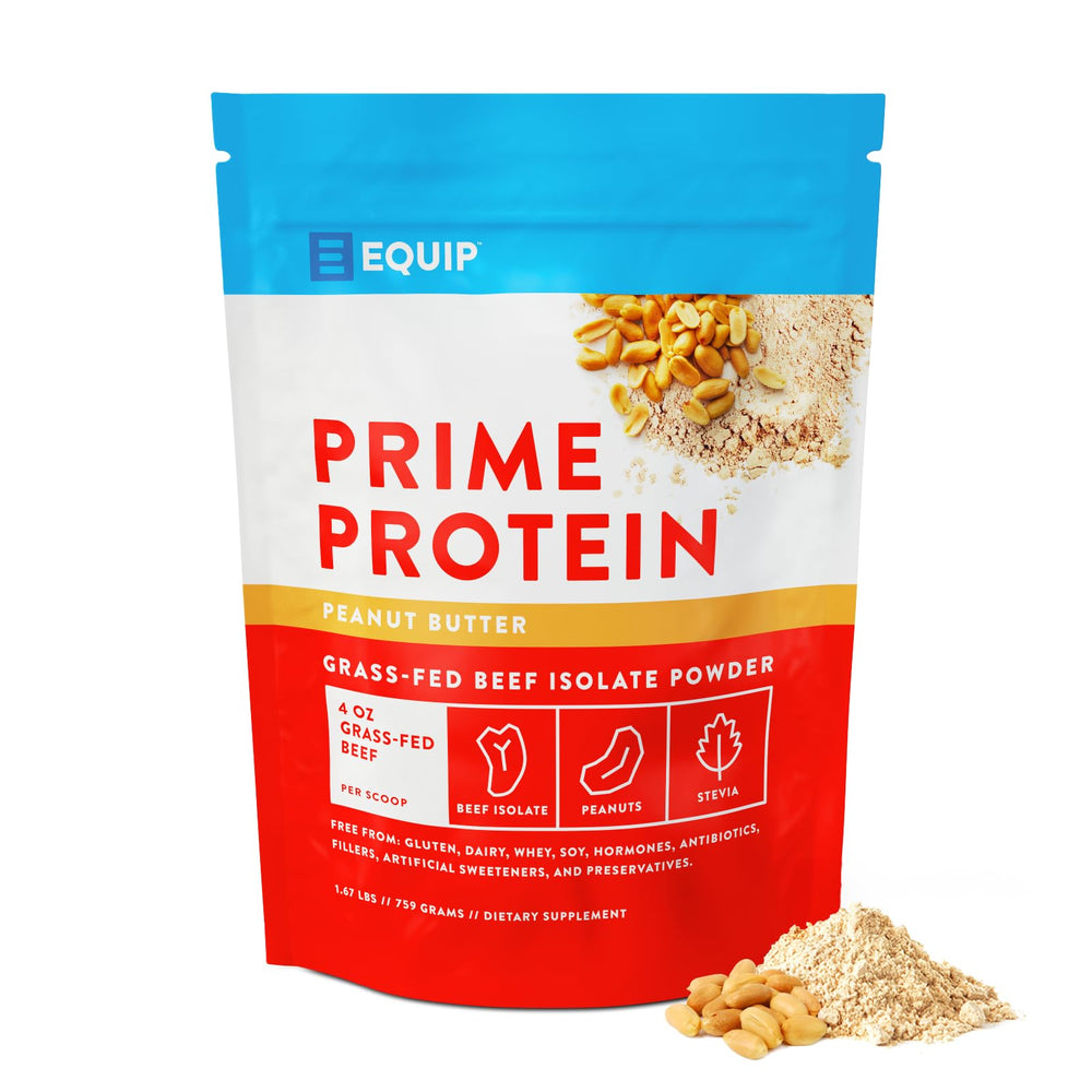 Equip Prime Protein Powder peanut butter tub for keto-friendly shakes