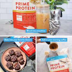 Equip Prime Protein Powder vanilla flavor tub for versatile dessert-inspired treats