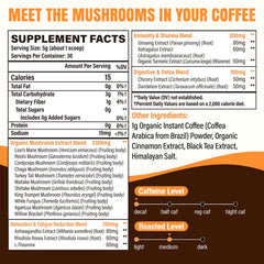 Esowbe 11-mushroom blend close-up highlights organic ingredients and potential immune support.