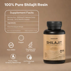 Essencraft Shilajit resin minerals graphic emphasizes 85+ trace minerals.