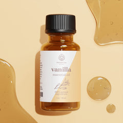 Essential Delights Vanilla oil drops, versatile scent for DIY blends and moisturizers.