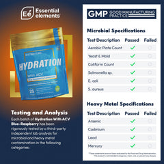Essential Elements Hydration Packets blue raspberry glass serving for quick hydration.