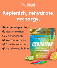 Essential Elements hydration packets yuzu lime flavor for crisp hydration during activity.