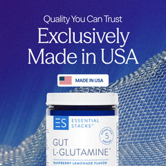 Essential Stacks Gut L-Glutamine Powder scoop demonstrates easy daily serving.
