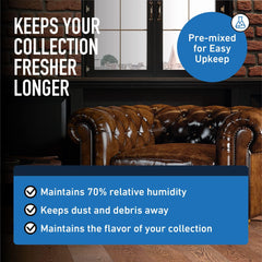 Control de humedad del humidor al 70% con Essential Values para sabor estable.