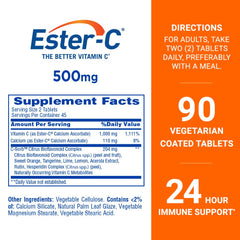 Ester-C 500 mg tablets closeup suggests daily immune support.