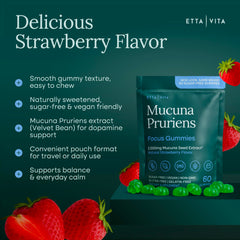 Etta Vita Dopamine Gummies closeup texture reveals chewy bite and natural flavor aroma.