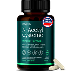 Etta Vita NAC 600mg bottle closeup showing vegan capsules for daily wellness.