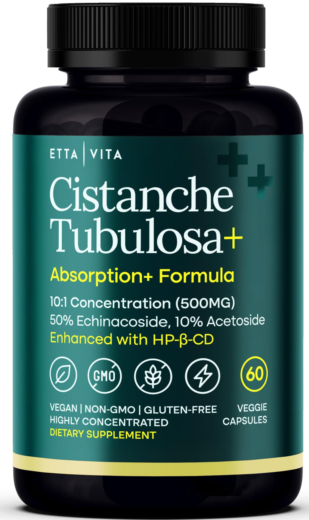 Etta Vita Potent Cistanche bottle close-up highlighting energy support.