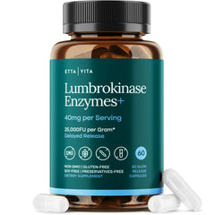 Etta Vita Potent Lumbrokinase bottle front illustrating high-strength enzymes for digestion support.