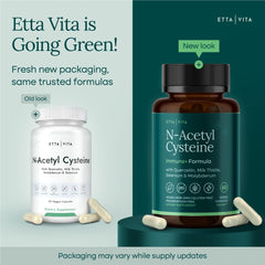 Etta Vita vegan NAC capsules pack highlighting easy daily dosage.