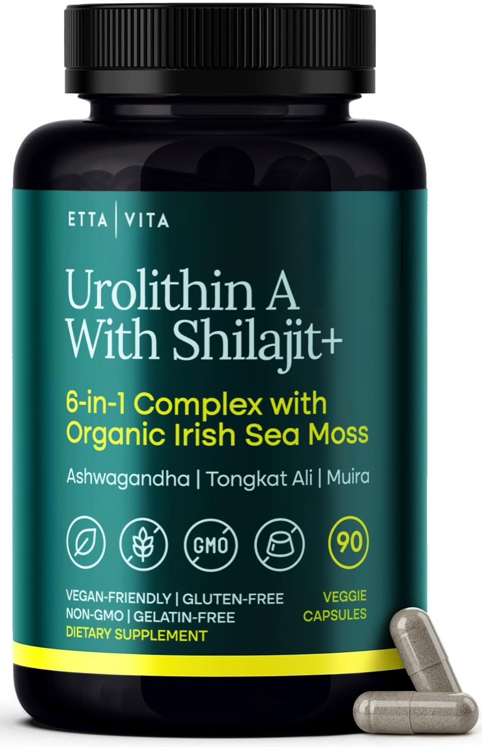 Etta Vita Youthful Urolithin-A bottle promotes energy and daily balance.