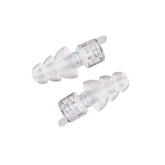 Etymotic ER20XS earplugs closeup showing clear, reusable protection.
