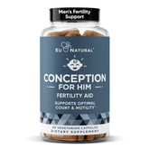 Eu Natural Conception For Him bottle front showing vegan capsules for daily male fertility support