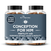 Eu Natural Conception For Him bottle highlighting vegetarian capsules for daily fertility support