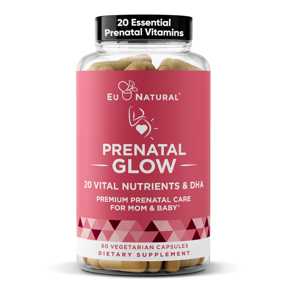 Eu Natural Glow Prenatal bottle with 60 capsules for daily pregnancy support