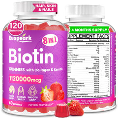 Euapeark Biotin Gummies bottle with strawberry flavor for hair support.