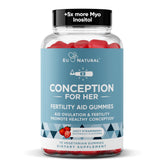 Eu Natural Conception for Her strawberry gummies bottle shows tasty preconception support
