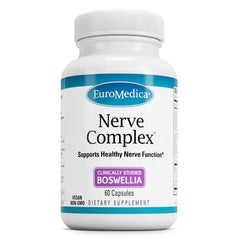 EuroMedica Nerve Complex bottle on table supports daily nerve health and circulation.