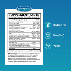 Close up of EuroMedica Nerve Complex capsules in a vegan formula.