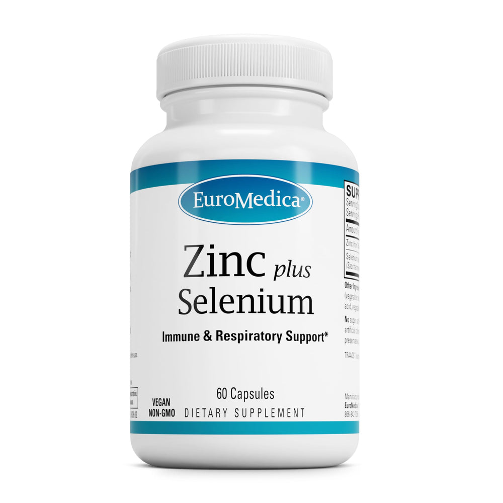 EuroMedica Zinc Plus Selenium bottle, daily immune support with chelated minerals.