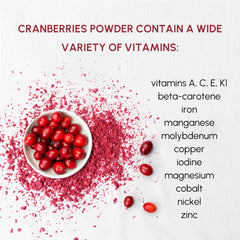 EVADY Cranberry Powder dusted over a dessert for color and texture